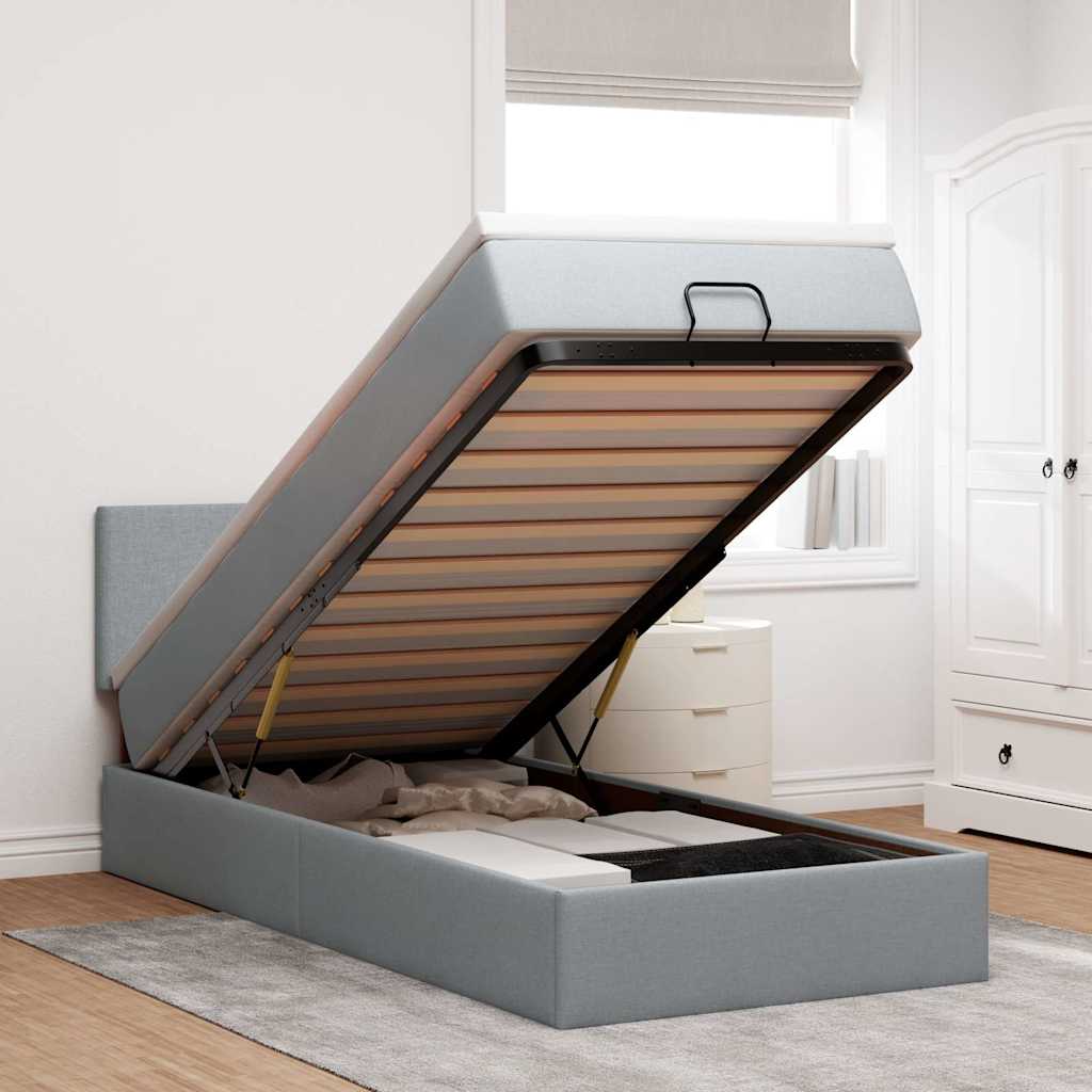 Ottoman bed met matras en LED's 100x200 cm stof lichtgrijs is nu te koop bij PeponiXL, paradijselijk wonen!
