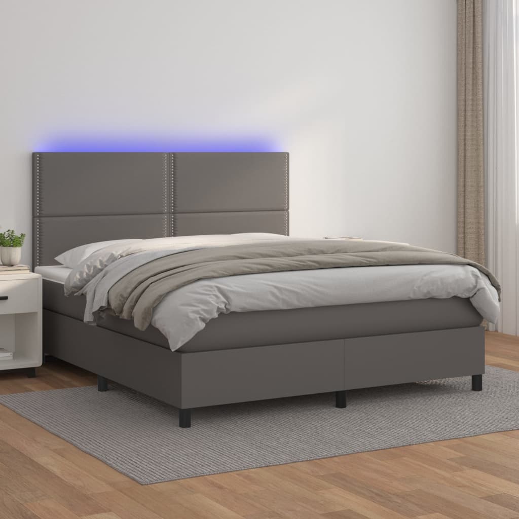 Boxspring met matras en LED kunstleer grijs 140x200 cm is nu te koop bij PeponiXL, paradijselijk wonen!