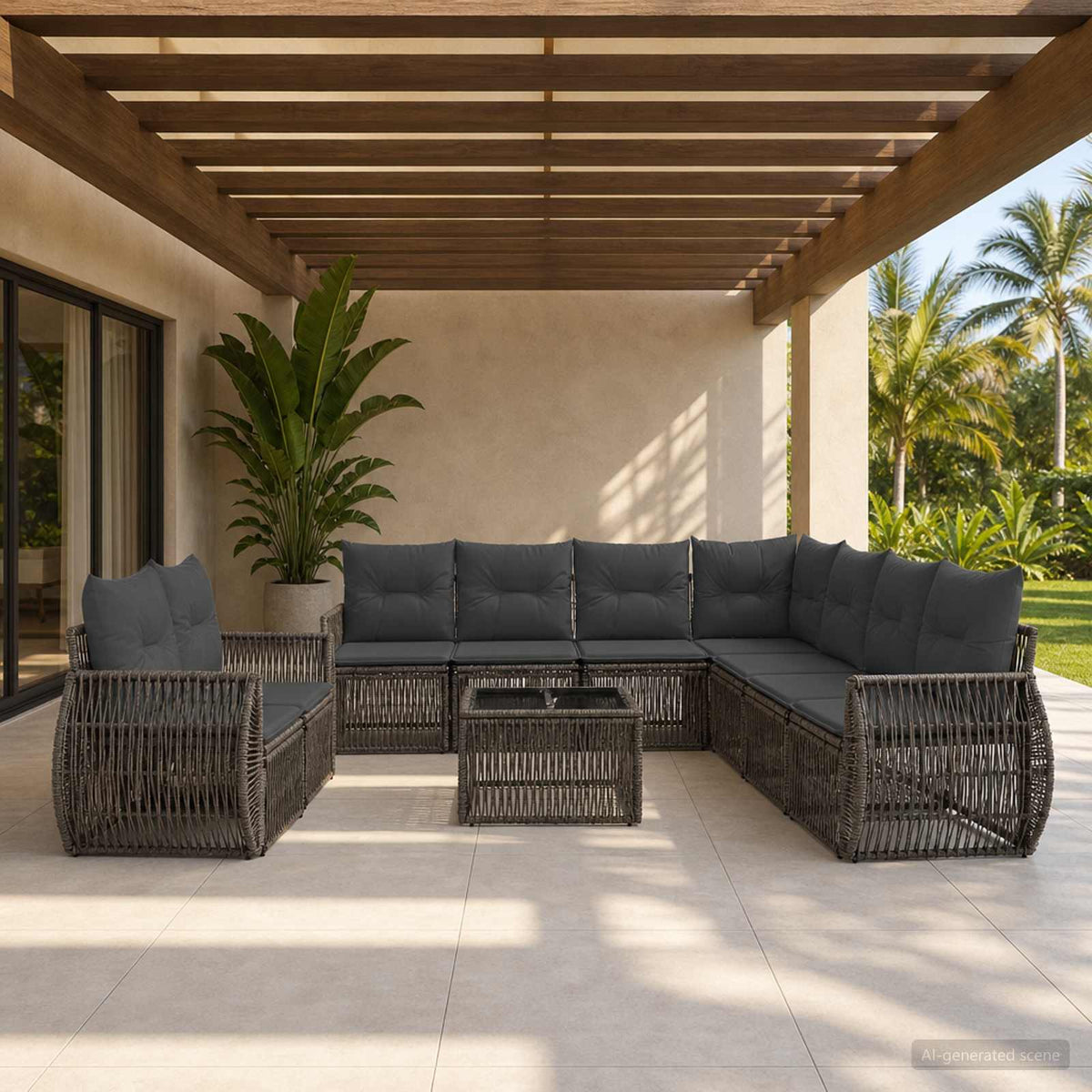 Tuinbankenset 10 pcs Grijs en Donkergrijs poly rattan is nu te koop bij PeponiXL, paradijselijk wonen!