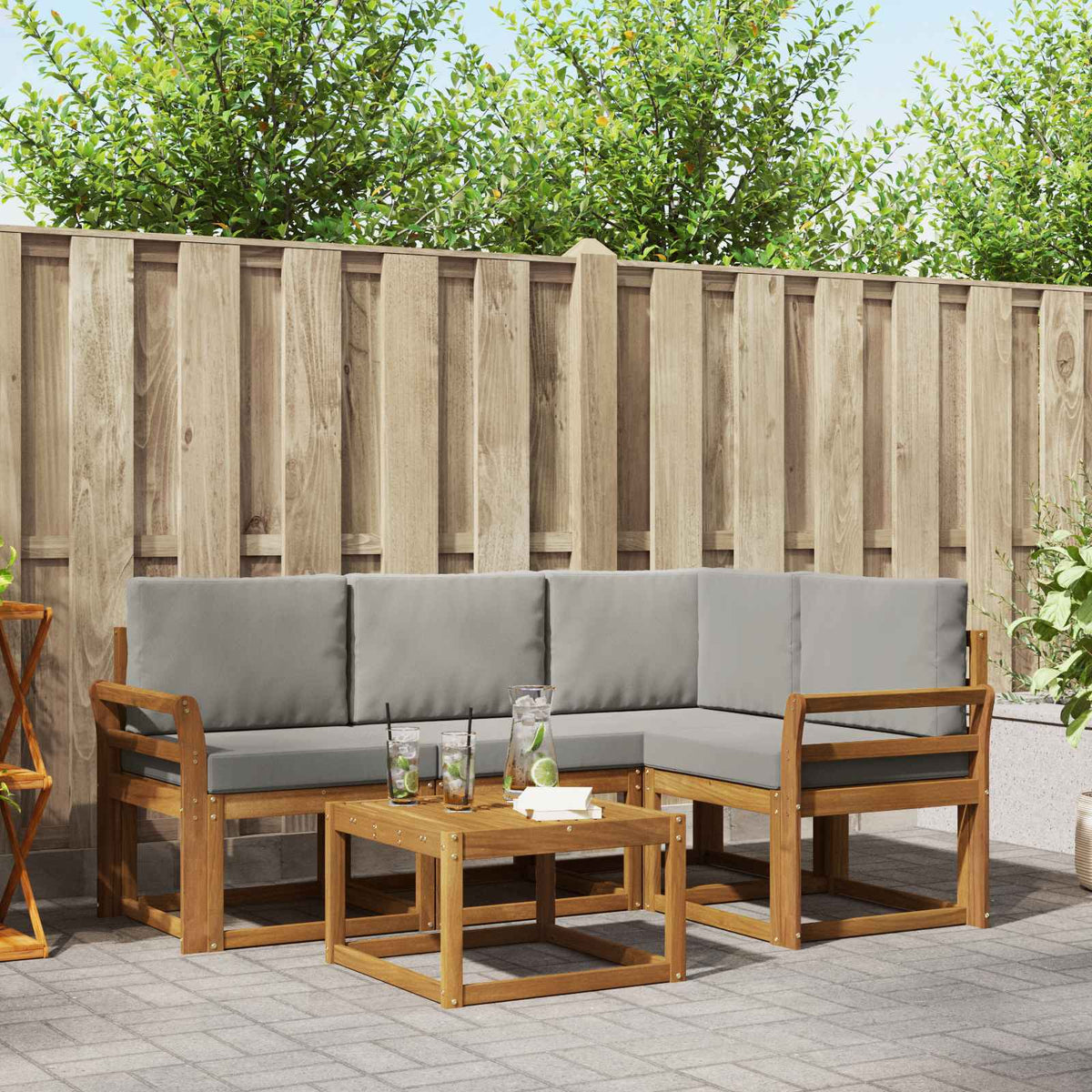 Buiten bankenset met kussen 5 pcs Natuurlijk en Lichtgrijs is nu te koop bij PeponiXL, paradijselijk wonen!