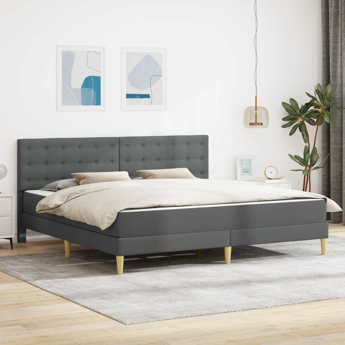 Bedframe met matras Donkergrijs Stof is nu te koop bij PeponiXL, paradijselijk wonen!