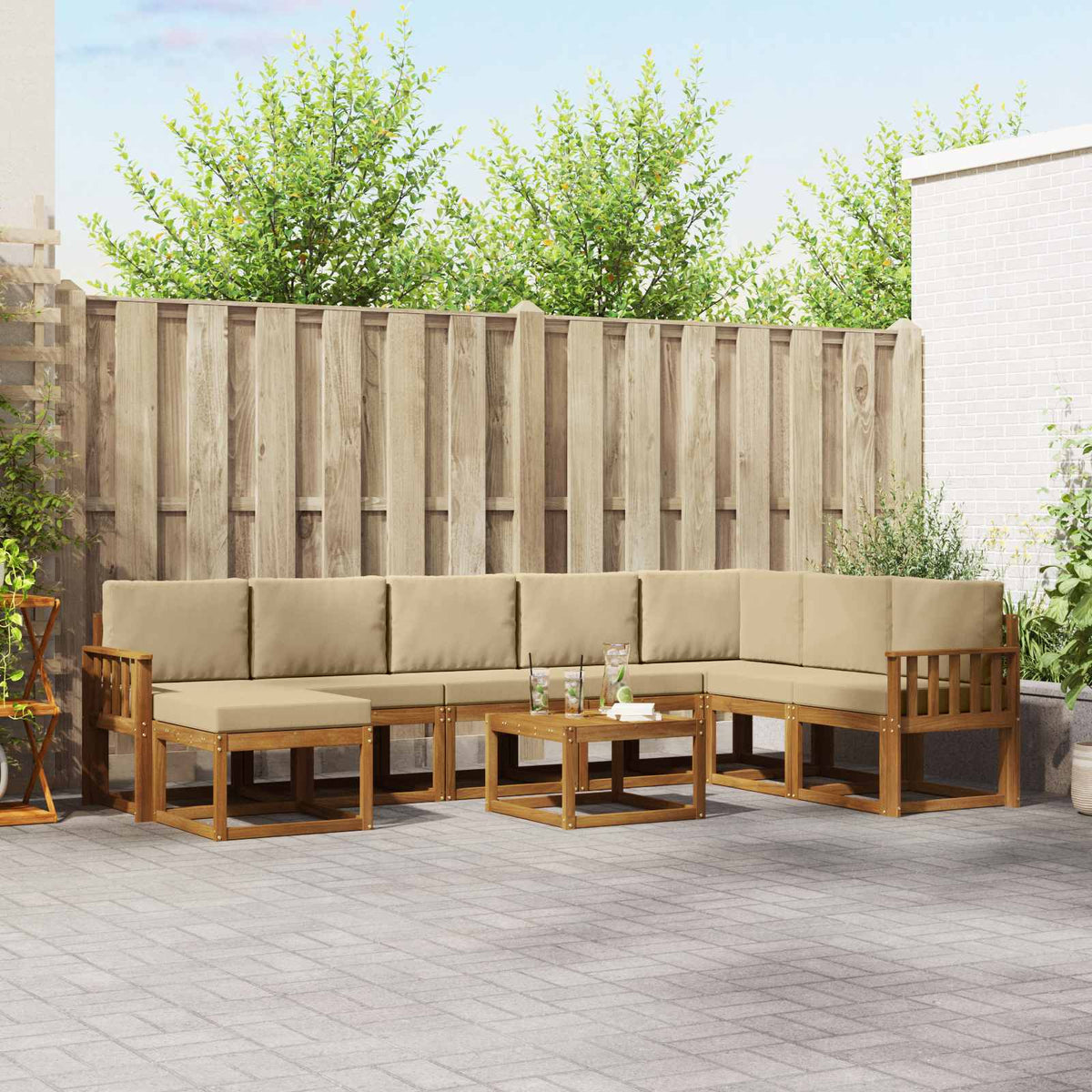 Buiten bankenset met kussen 9 pcs Natuurlijk en Beige is nu te koop bij PeponiXL, paradijselijk wonen!