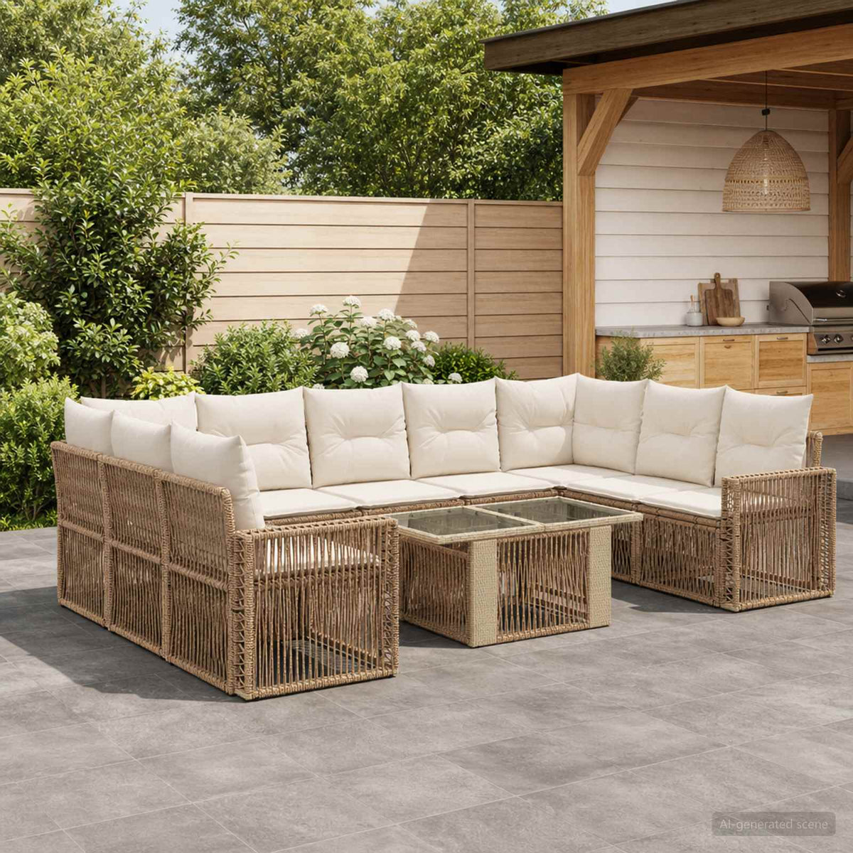 Tuinbankenset 10 st Beige en Crème Wit poly rattan is nu te koop bij PeponiXL, paradijselijk wonen!