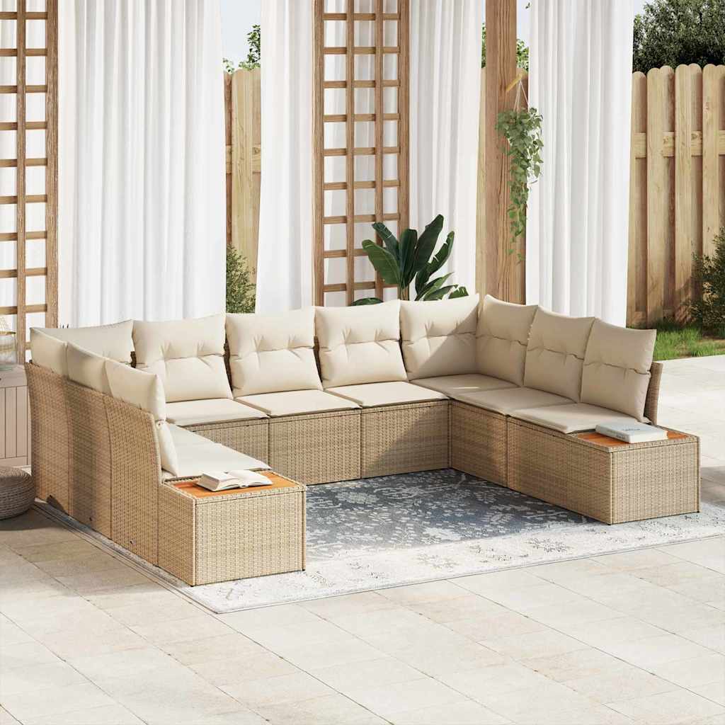 Tuinbankenset met kussen 9 pcs Beige Poly riet is nu te koop bij PeponiXL, paradijselijk wonen!