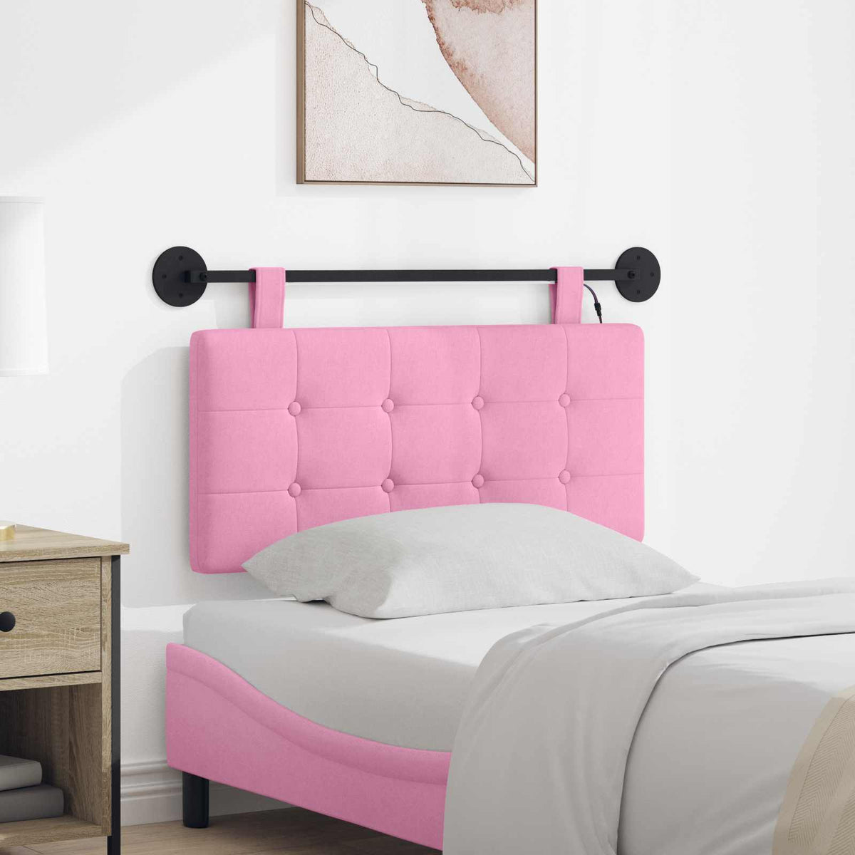 Hangend hoofdbord Met LED-verlichting Roze Stof is nu te koop bij PeponiXL, paradijselijk wonen!