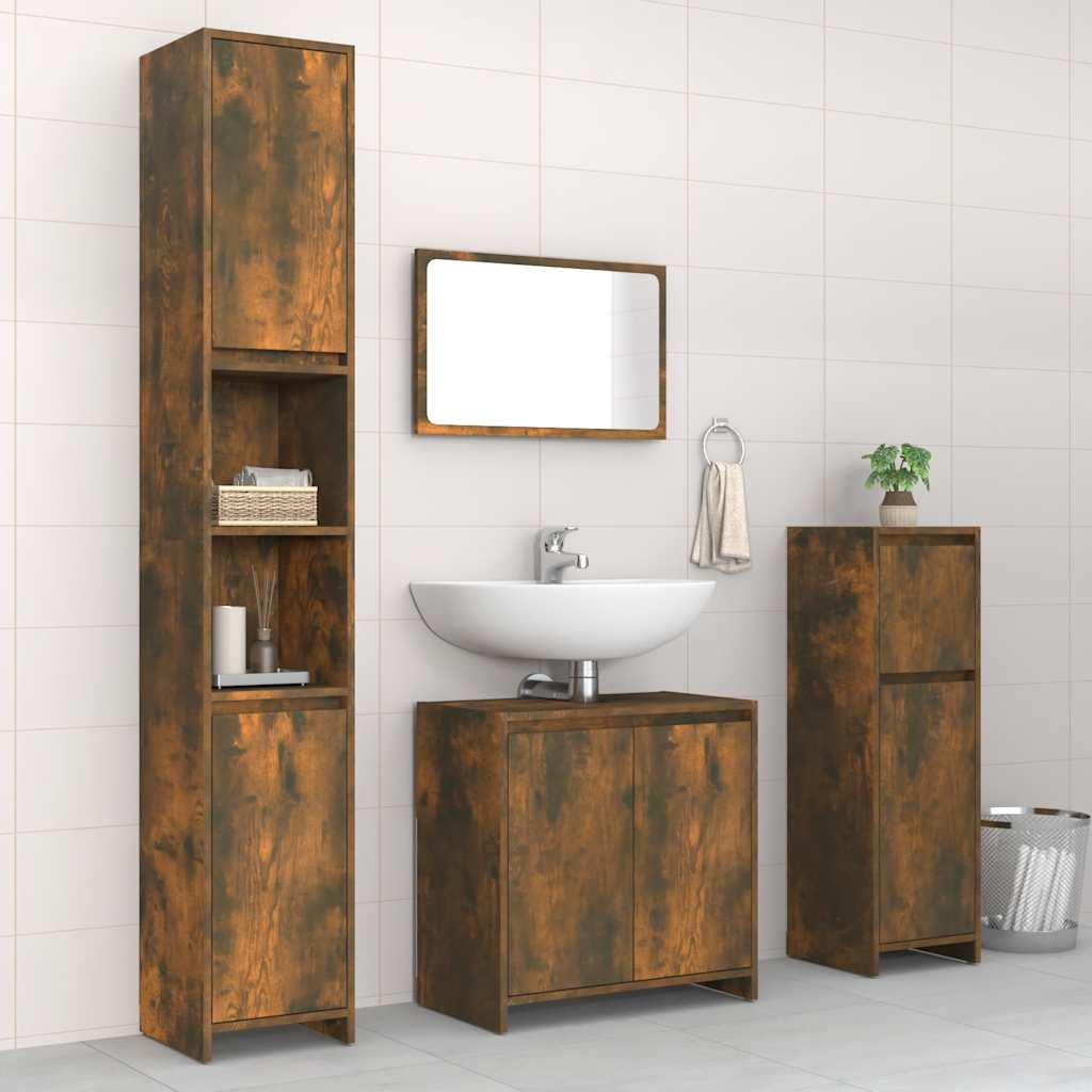 4-delige Badkamermeubelset bewerkt hout gerookt eikenkleurig is nu te koop bij PeponiXL, paradijselijk wonen!