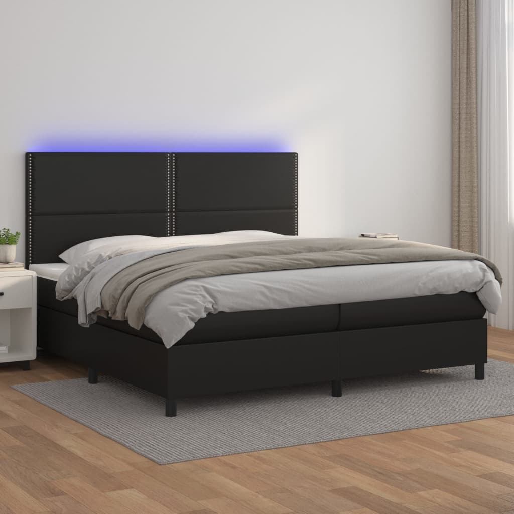 Boxspring met matras en LED kunstleer zwart 200x200 cm is nu te koop bij PeponiXL, paradijselijk wonen!