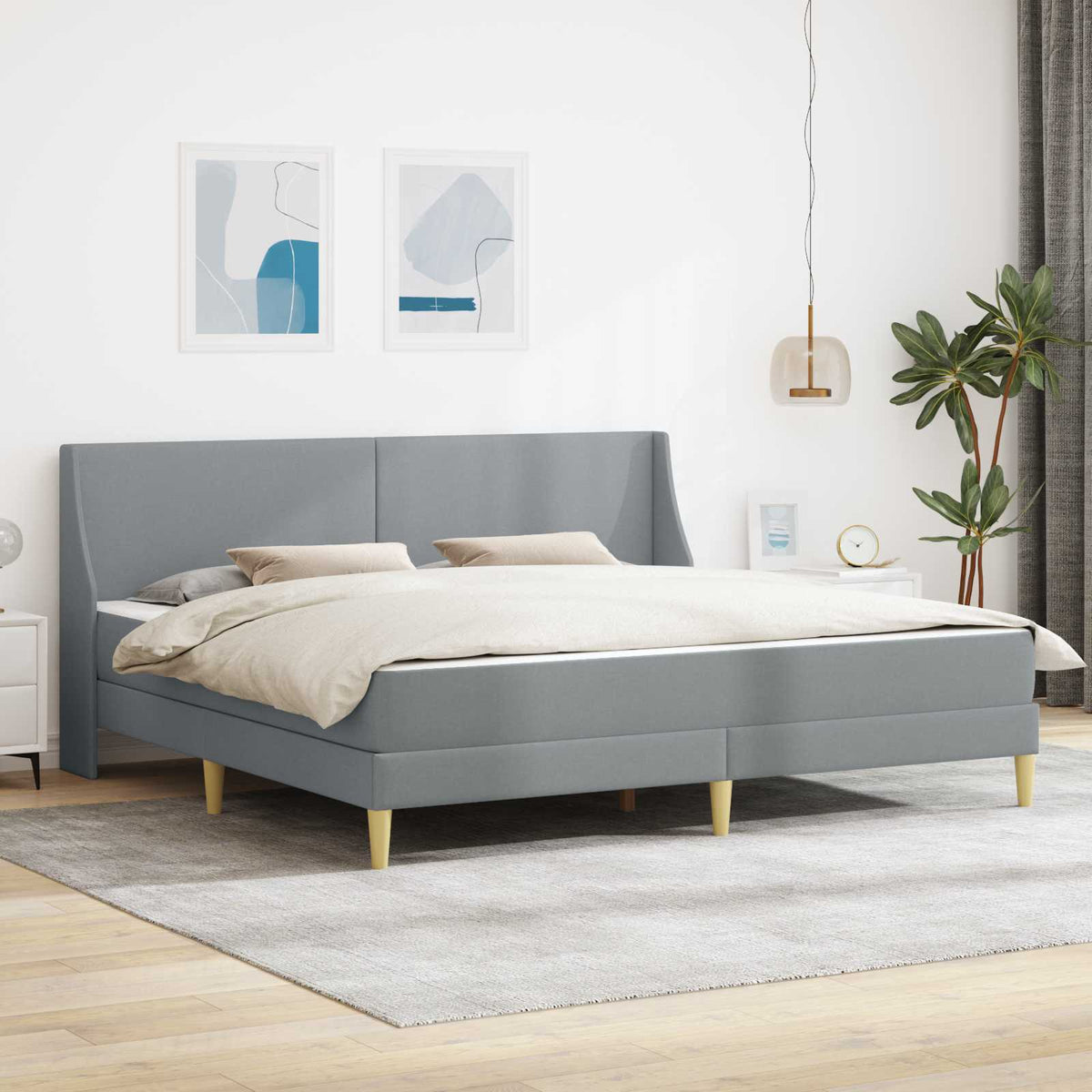 Bedframe met matras met hoofdeinde Lichtgrijs 180 x 200 cm Stof is nu te koop bij PeponiXL, paradijselijk wonen!
