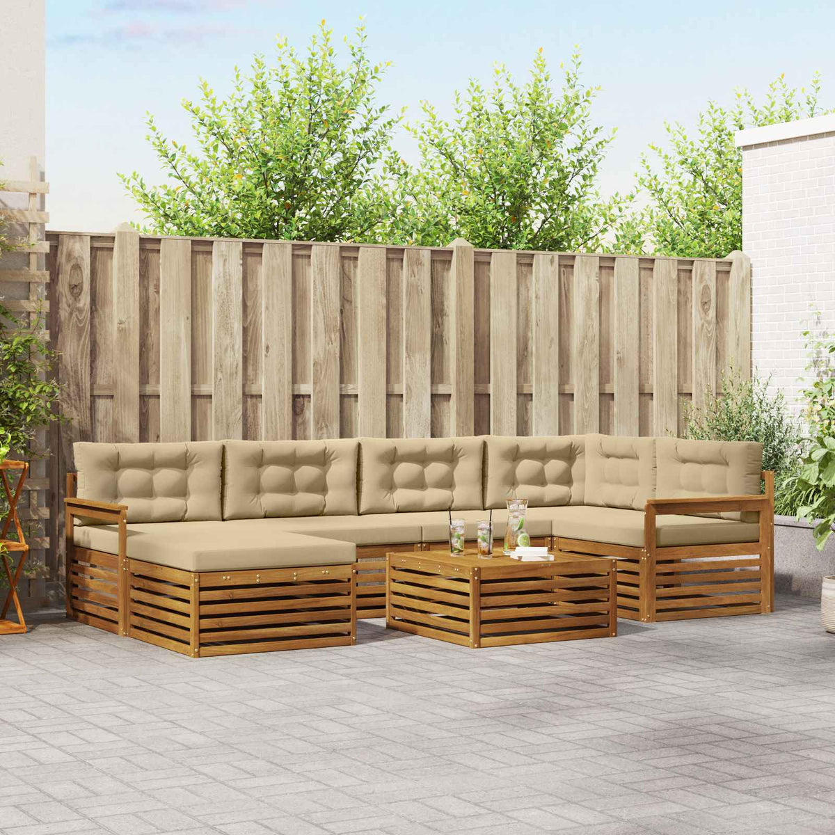 Buiten bankenset met kussen 7 pcs Natuurlijk en Beige is nu te koop bij PeponiXL, paradijselijk wonen!