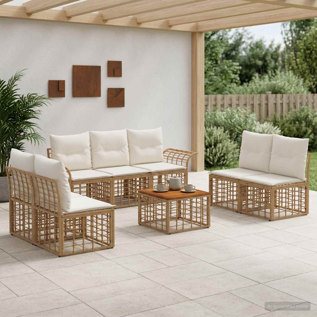 Buiten bankenset 8 pcs Natuurlijk en Crème Wit Polyester is nu te koop bij PeponiXL, paradijselijk wonen!
