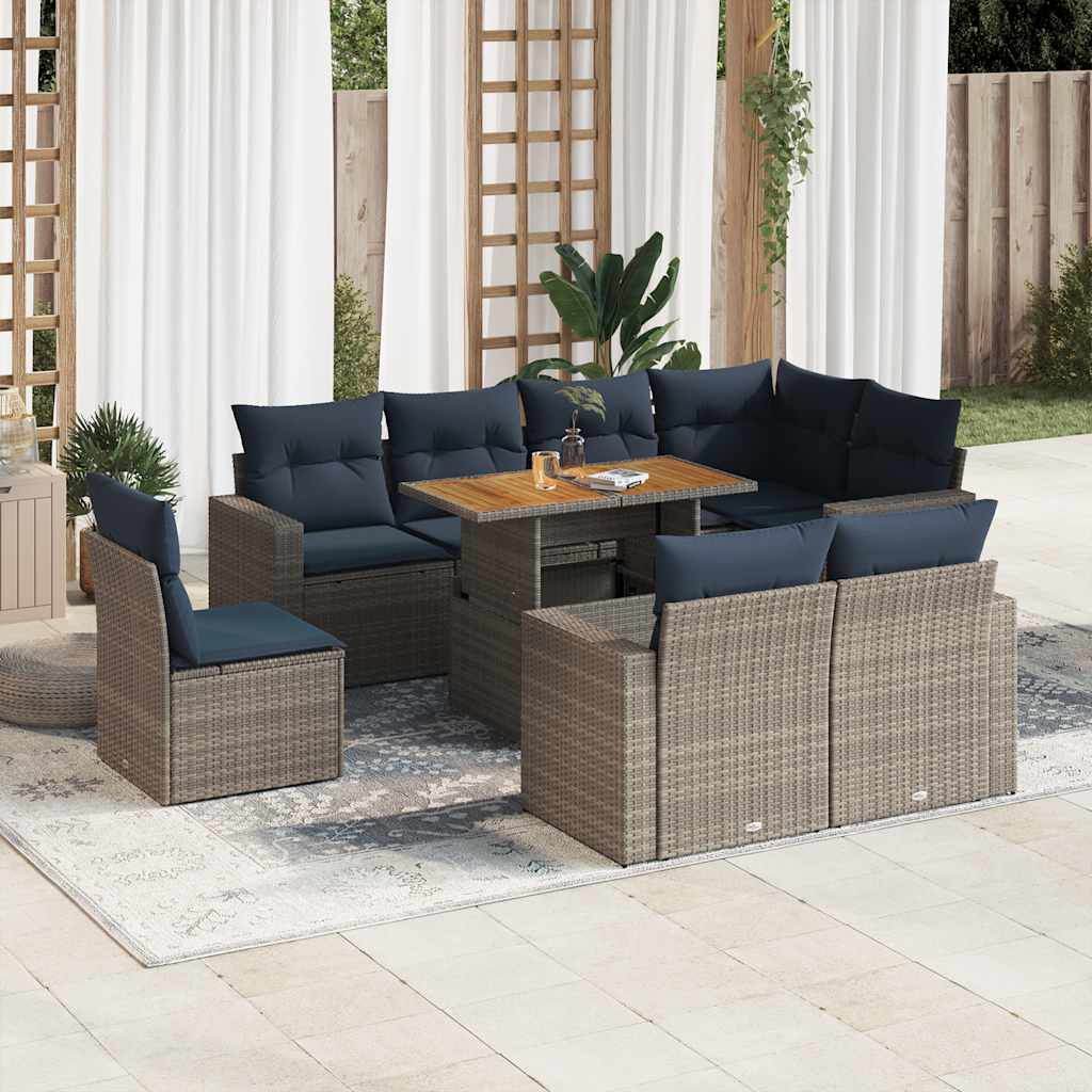 9-delige Loungeset met kussens poly rattan grijs is nu te koop bij PeponiXL, paradijselijk wonen!