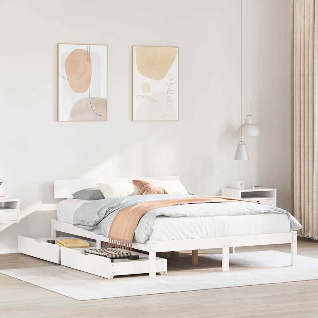 Bedframe zonder matras massief grenenhout wit 120x190 cm is nu te koop bij PeponiXL, paradijselijk wonen!