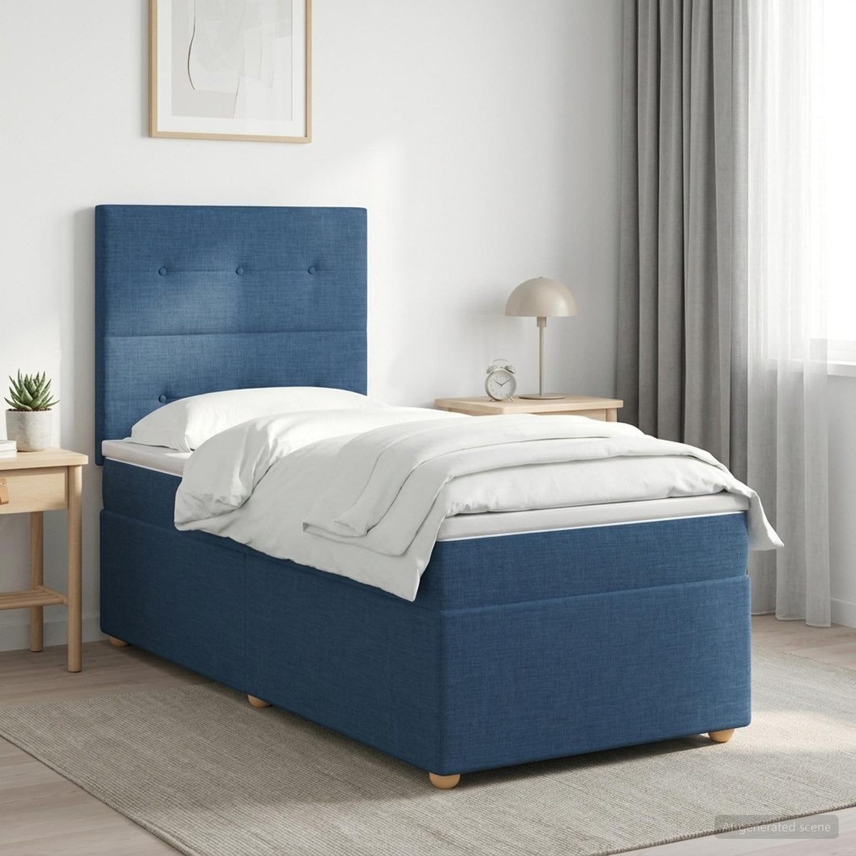 Boxspringbed met matras met hoofdeinde Blauw 100 x 200 cm Stof is nu te koop bij PeponiXL, paradijselijk wonen!