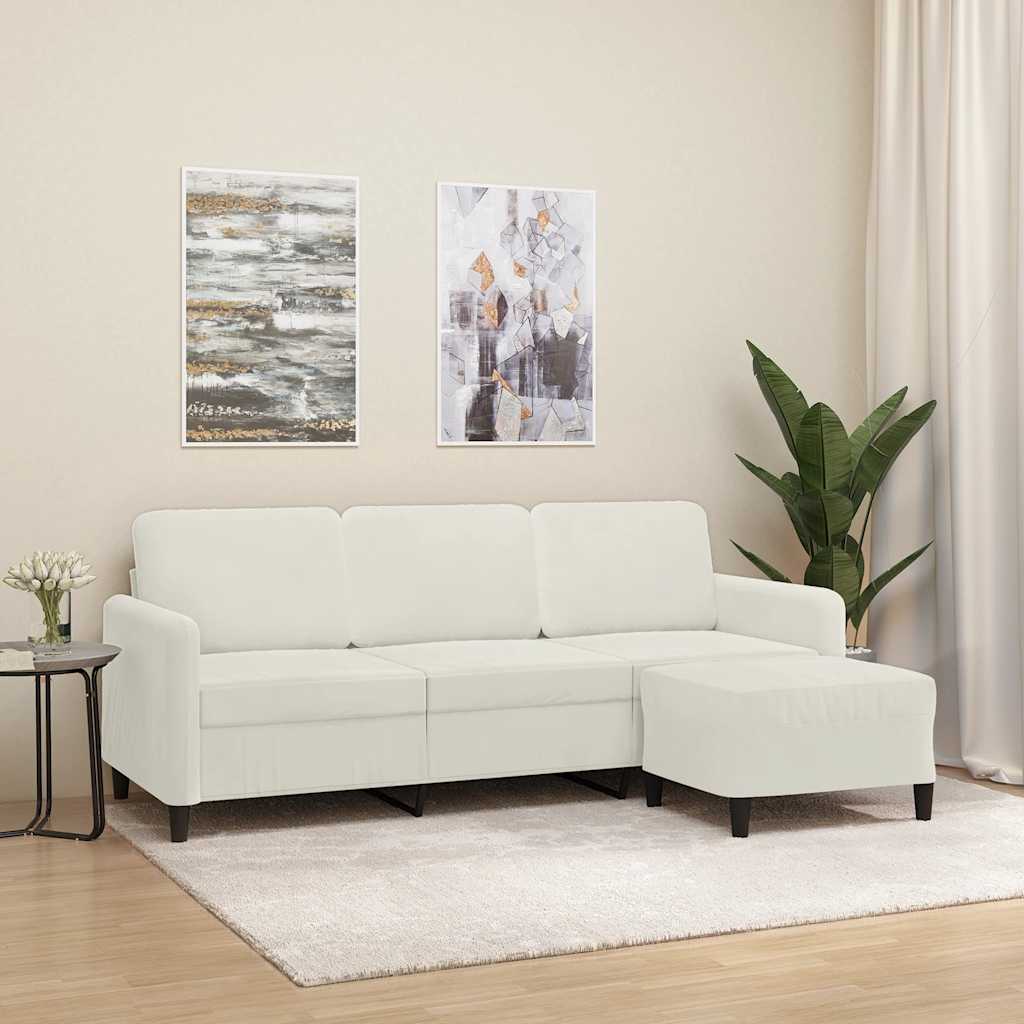 Driezitsbank met voetenbank 180 cm fluweel crèmekleurig is nu te koop bij PeponiXL, paradijselijk wonen!