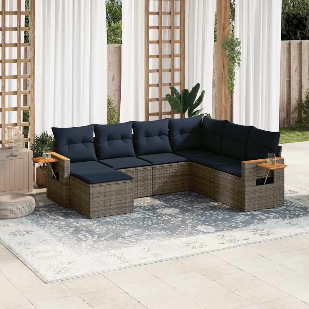 7-delige Loungeset met kussens poly rattan grijs is nu te koop bij PeponiXL, paradijselijk wonen!