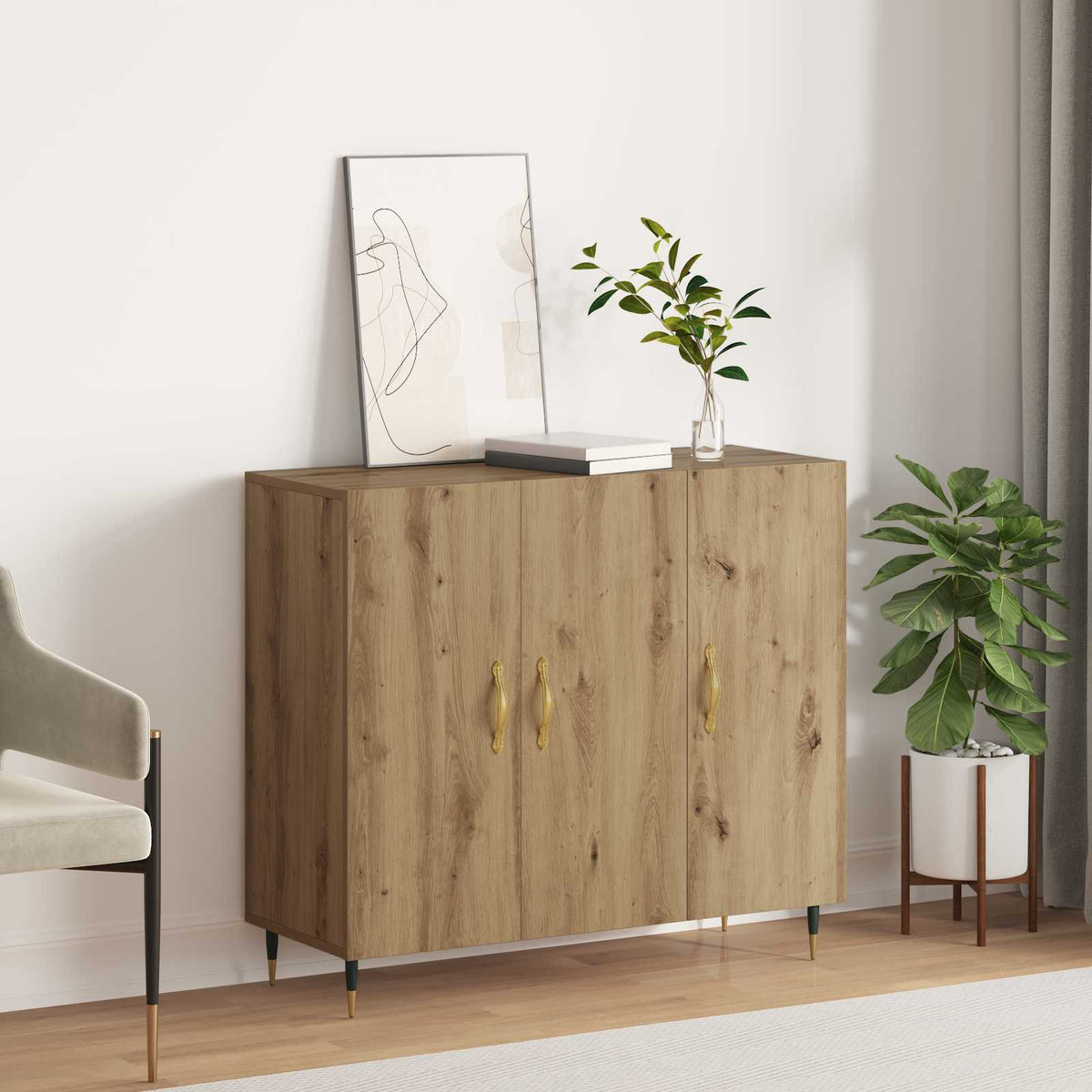 Dressoir Artisan Eiken 90 x 34 x 80 cm Bewerkt hout is nu te koop bij PeponiXL, paradijselijk wonen!