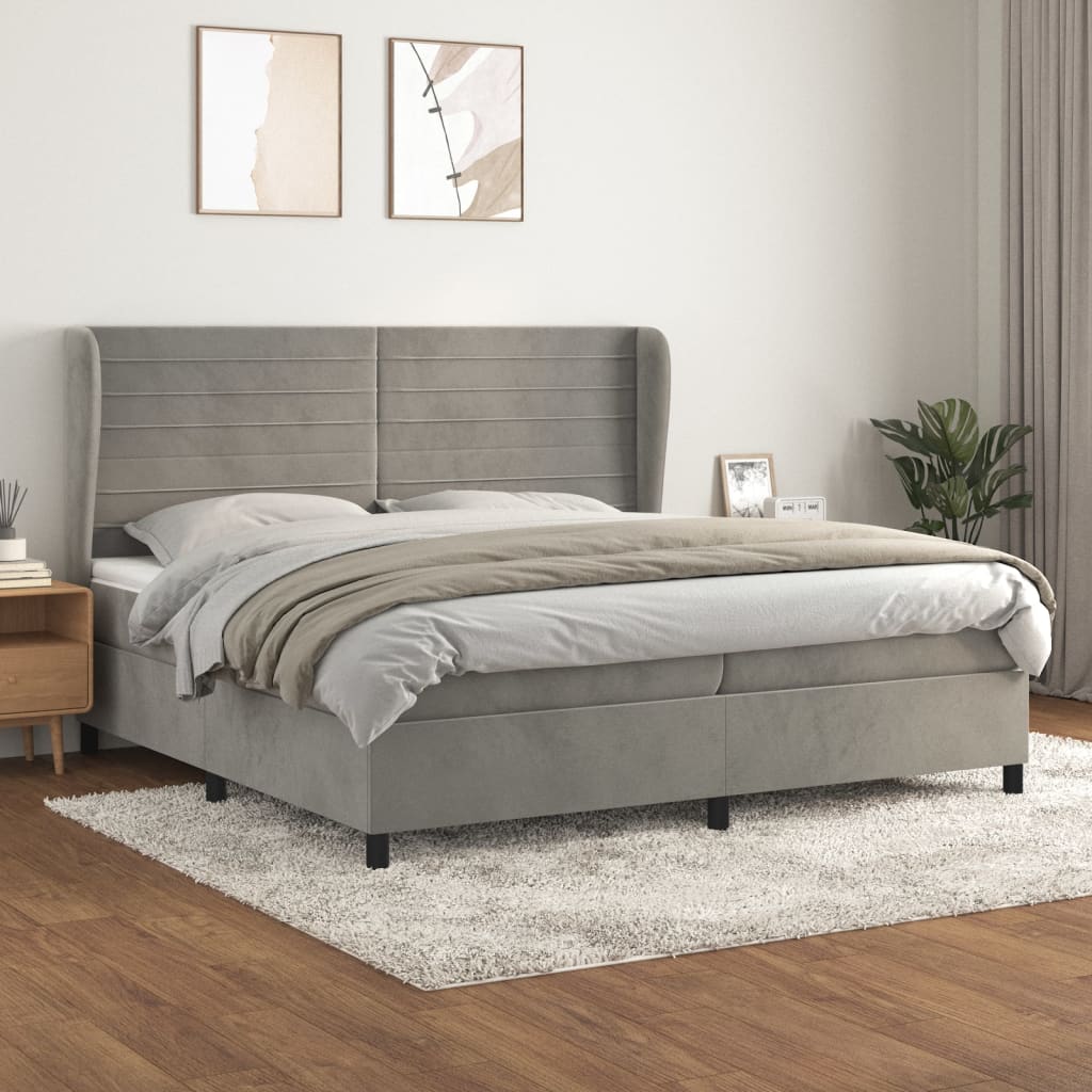 Boxspring met matras fluweel lichtgrijs 200x200 cm is nu te koop bij PeponiXL, paradijselijk wonen!