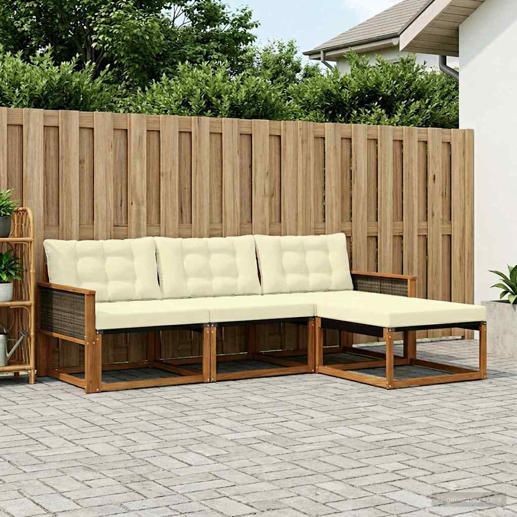 Buiten bankenset met kussen 4 pcs Natuurlijk en Crème is nu te koop bij PeponiXL, paradijselijk wonen!
