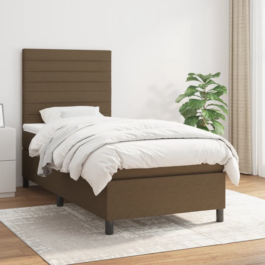 Boxspring met matras stof donkerbruin 90x190 cm is nu te koop bij PeponiXL, paradijselijk wonen!