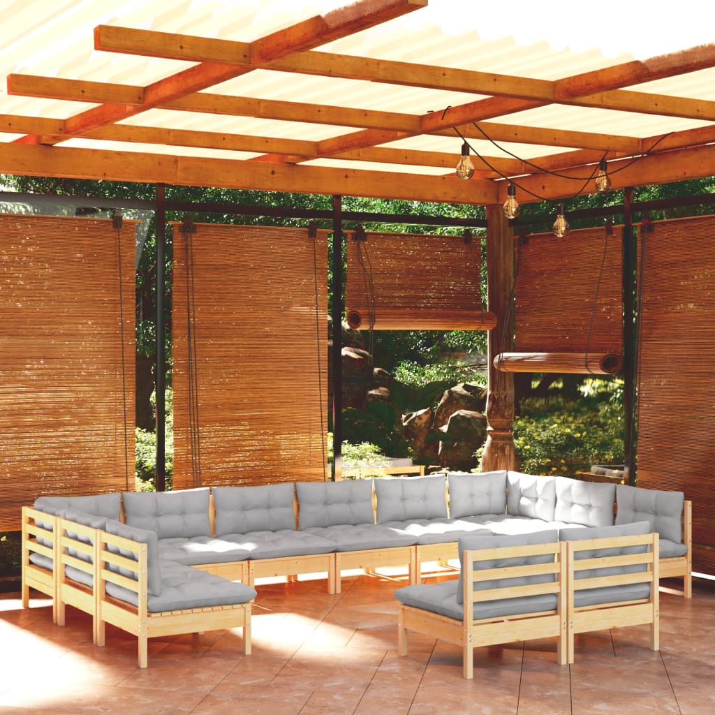 12-delige Loungeset met grijze kussens massief grenenhout is nu te koop bij PeponiXL, paradijselijk wonen!