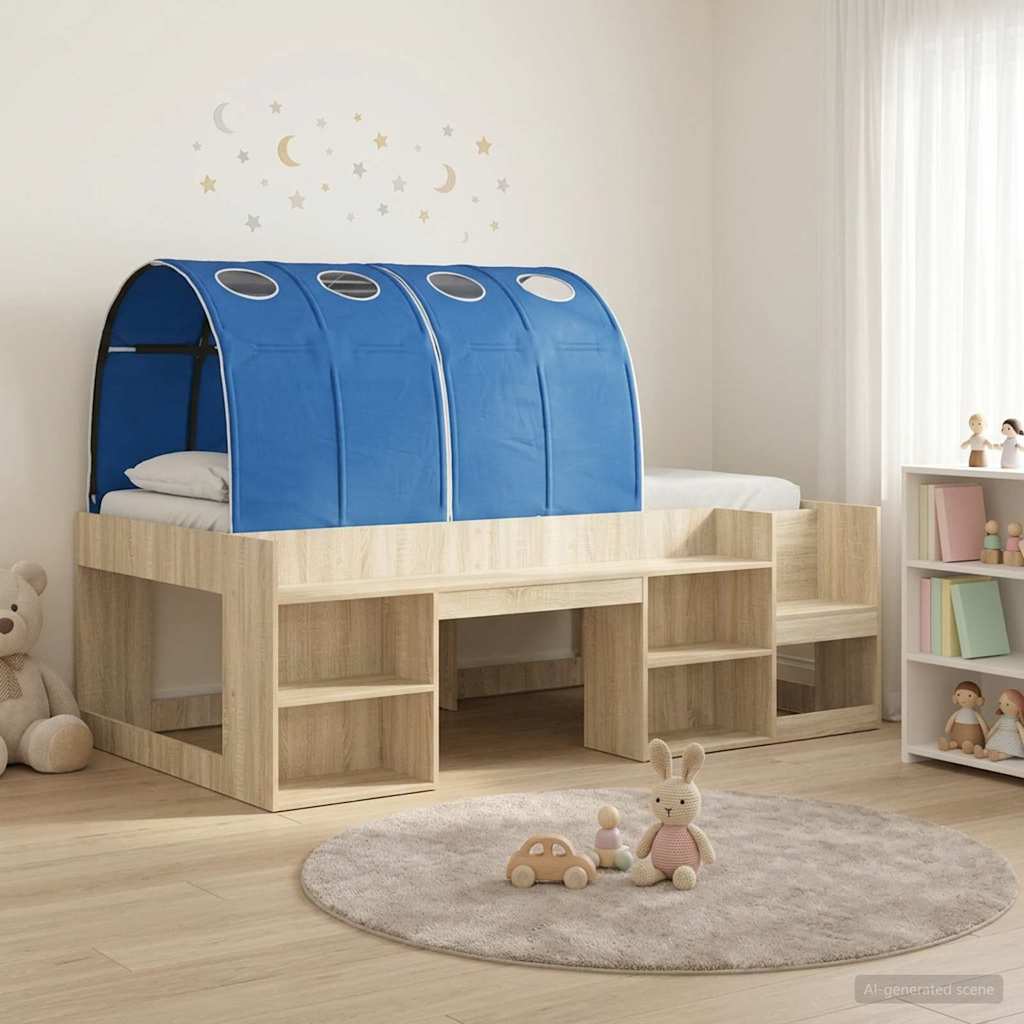 Bedframe met tunnel met plank 3 st Sonoma eiken en blauw is nu te koop bij PeponiXL, paradijselijk wonen!