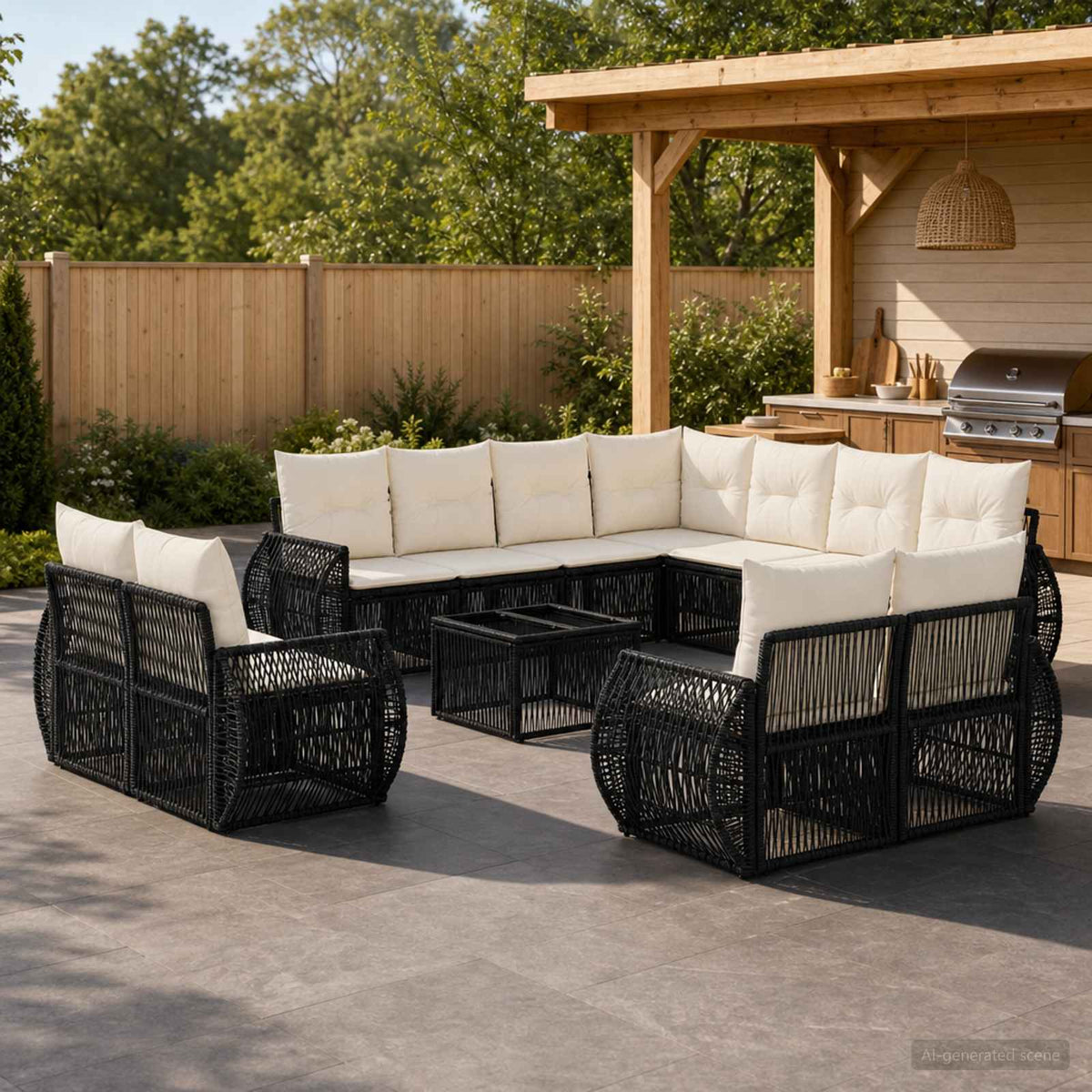 Tuinbankenset 12 pcs Zwart en Cream Wit poly rattan is nu te koop bij PeponiXL, paradijselijk wonen!