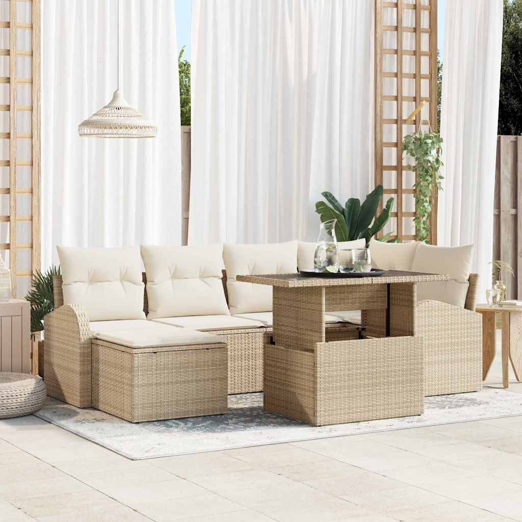 Tuin Sofa Set met kussen 7 pcs beige en crèmekleurig is nu te koop bij PeponiXL, paradijselijk wonen!