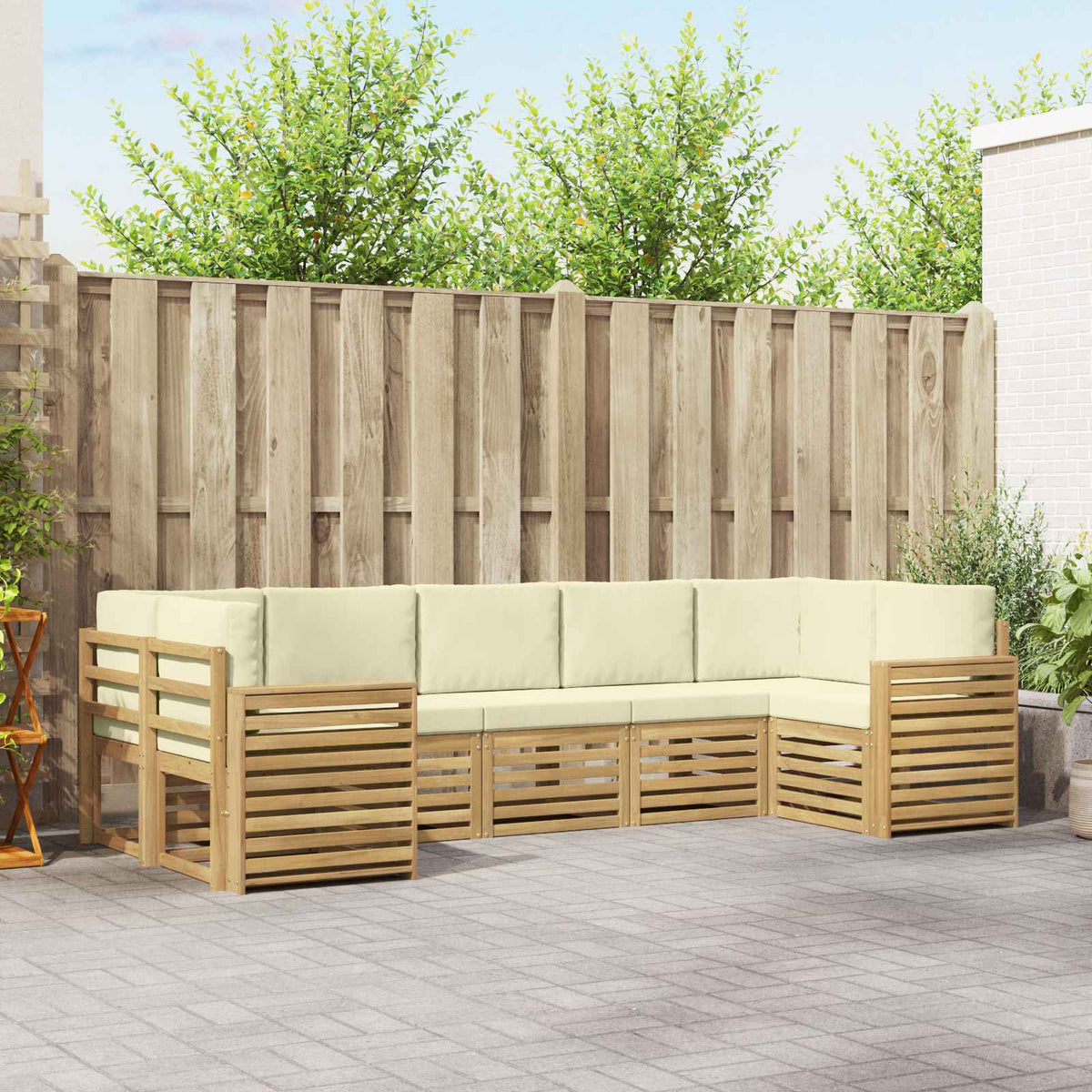 Buiten bankenset 7 pcs Wit en crèmekleurig 304 x 132,5 x 73 cm is nu te koop bij PeponiXL, paradijselijk wonen!