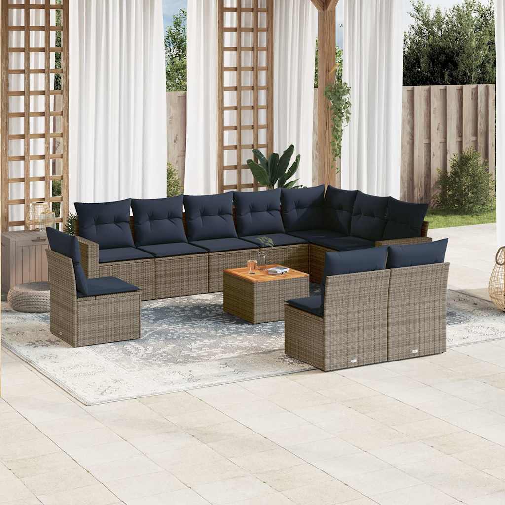 11-delige Loungeset met kussens poly rattan grijs is nu te koop bij PeponiXL, paradijselijk wonen!