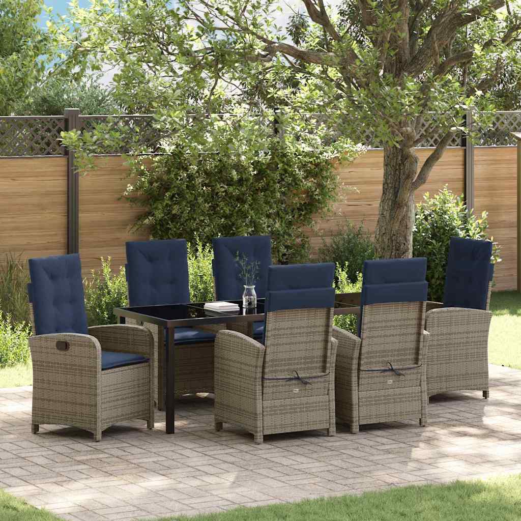 Tuin eettafelset met kussen 7 pcs Grijs poly rattan is nu te koop bij PeponiXL, paradijselijk wonen!