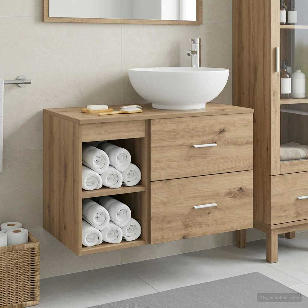Badkamermeubelset 2 st Artisanaal eiken Bewerkt hout is nu te koop bij PeponiXL, paradijselijk wonen!