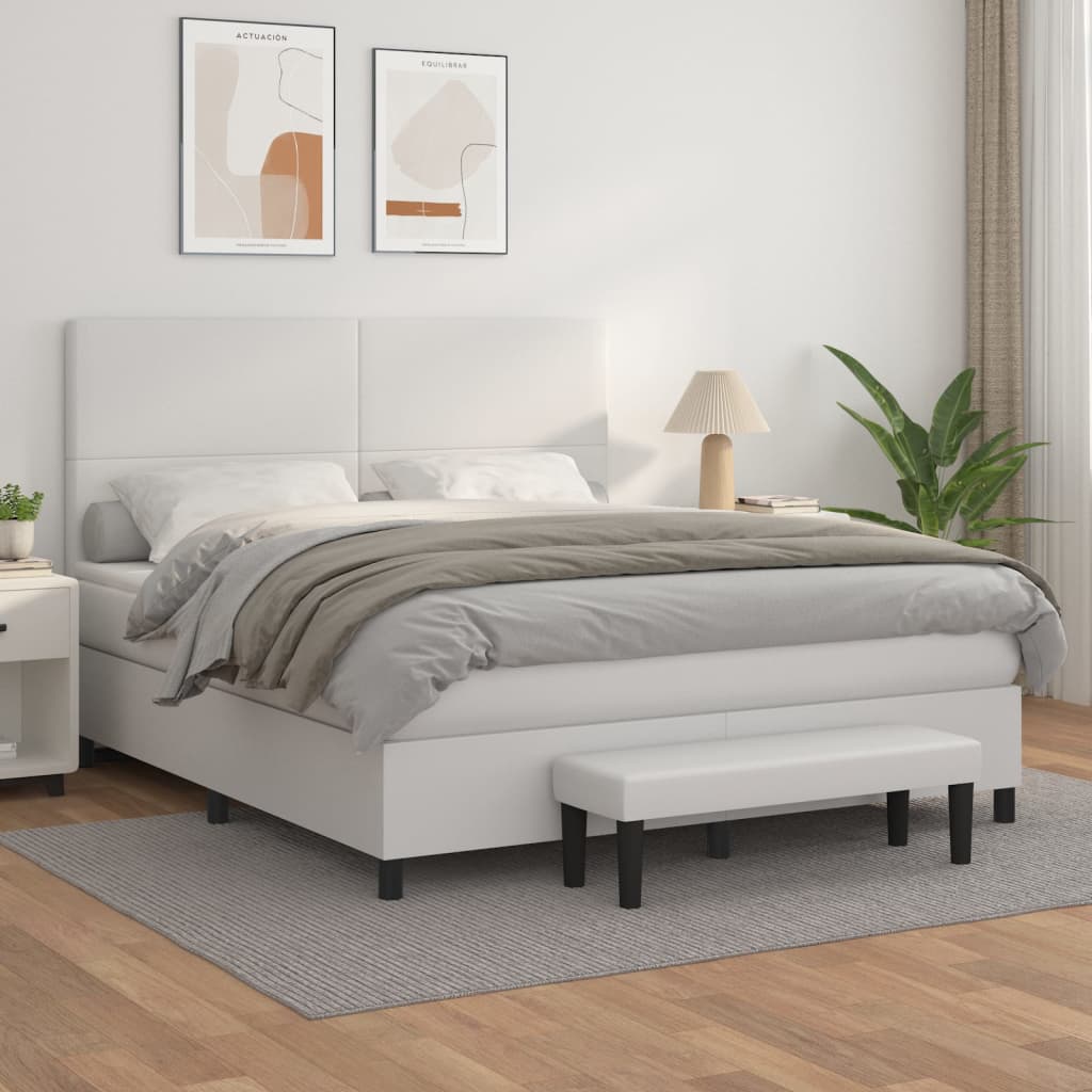 Boxspring met matras kunstleer wit 160x200 cm is nu te koop bij PeponiXL, paradijselijk wonen!