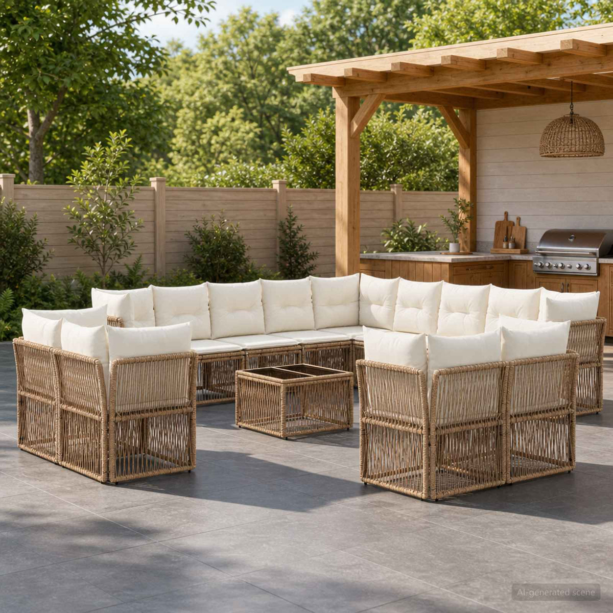 Tuinbankenset 14 pcs Beige poly rattan is nu te koop bij PeponiXL, paradijselijk wonen!