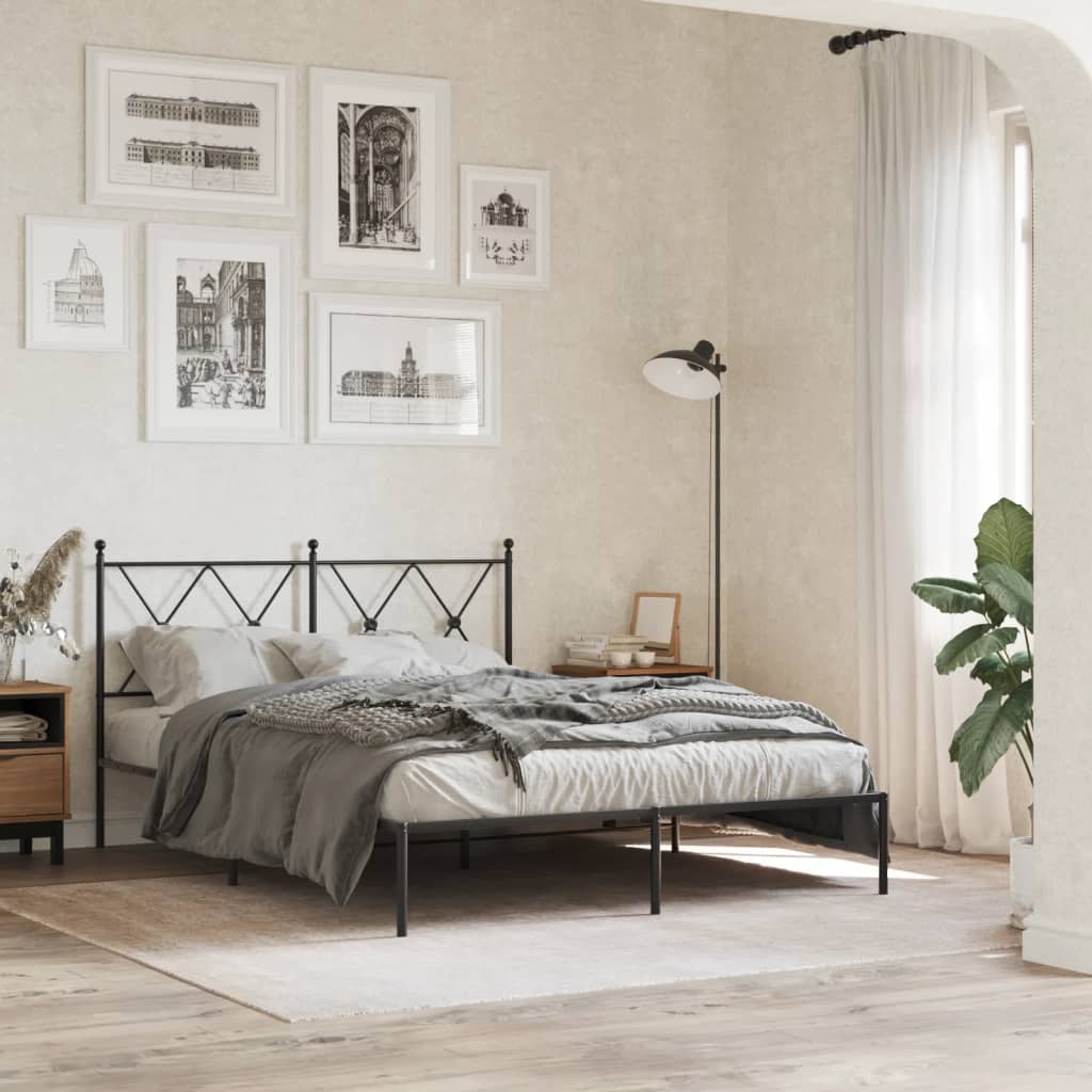 Bedframe met hoofdbord metaal zwart 140x190 cm is nu te koop bij PeponiXL, paradijselijk wonen!