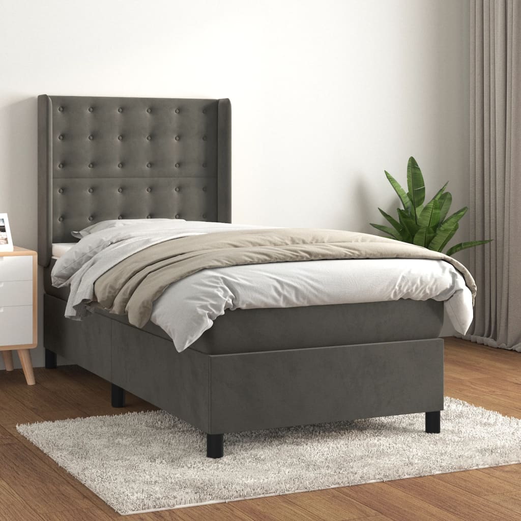 Boxspring met matras fluweel donkergrijs 80x200 cm is nu te koop bij PeponiXL, paradijselijk wonen!
