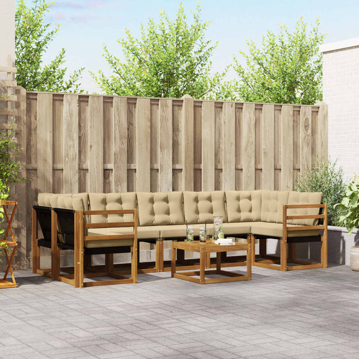 Buiten bankenset met kussen 8 pcs Natuurlijk en Beige is nu te koop bij PeponiXL, paradijselijk wonen!