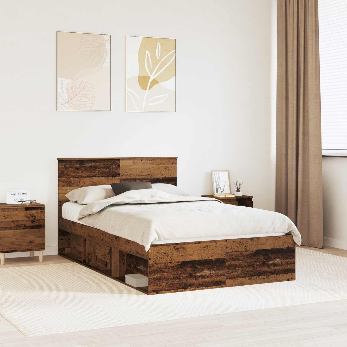 Bedframe met hoofdeinde Oudhout 120 x 200 cm Bewerkt hout is nu te koop bij PeponiXL, paradijselijk wonen!
