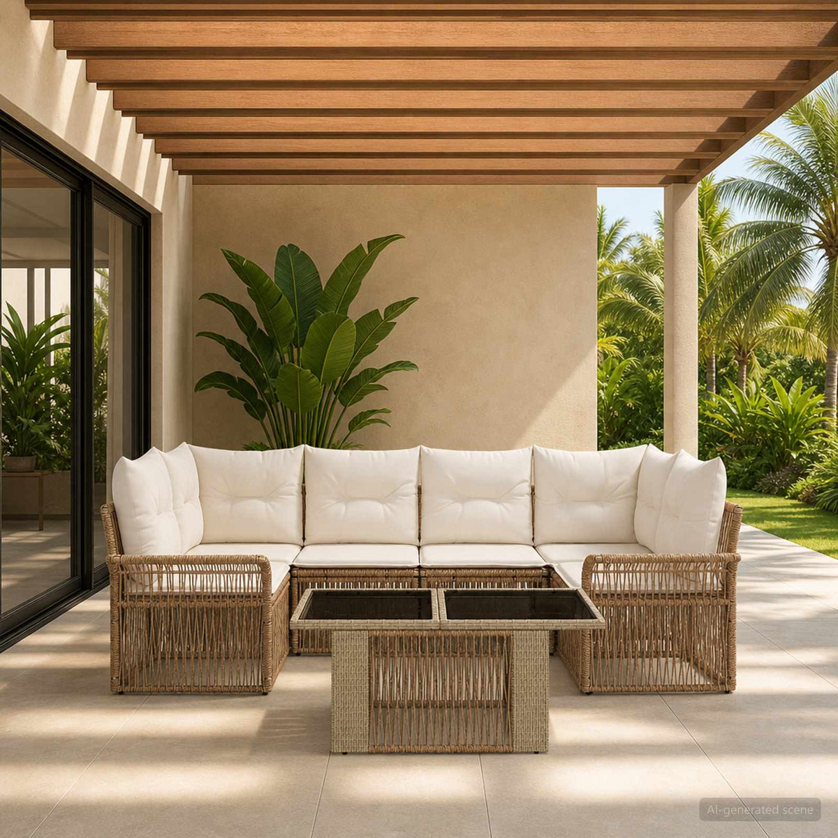 Tuinbankenset 7 st Beige en Crème Wit poly rattan is nu te koop bij PeponiXL, paradijselijk wonen!