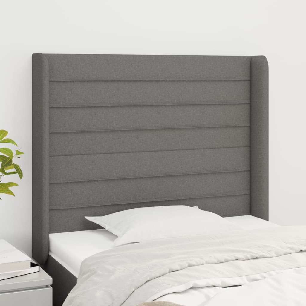 Hoofdbord met randen 83x16x118/128 cm stof donkergrijs is nu te koop bij PeponiXL, paradijselijk wonen!