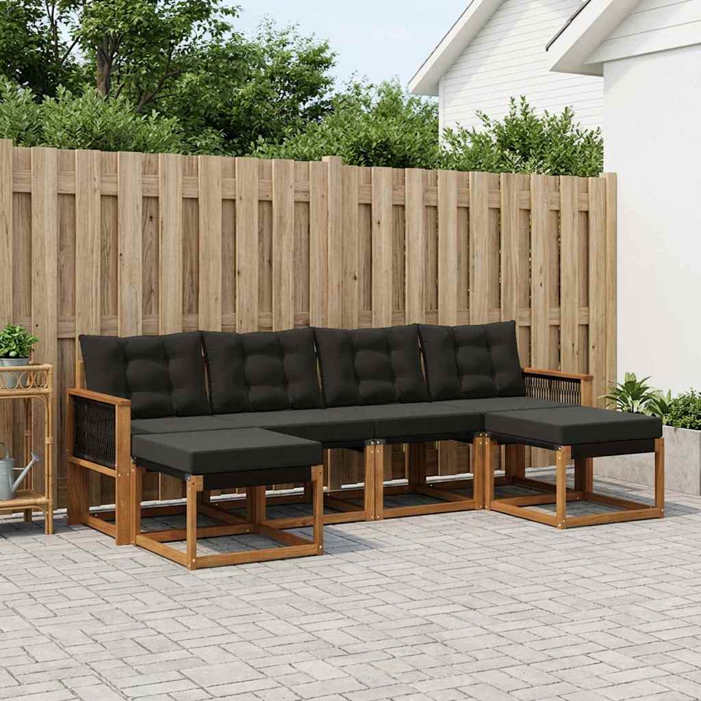 Buiten bankenset met kussen 6 pcs Naturel en Zwart is nu te koop bij PeponiXL, paradijselijk wonen!