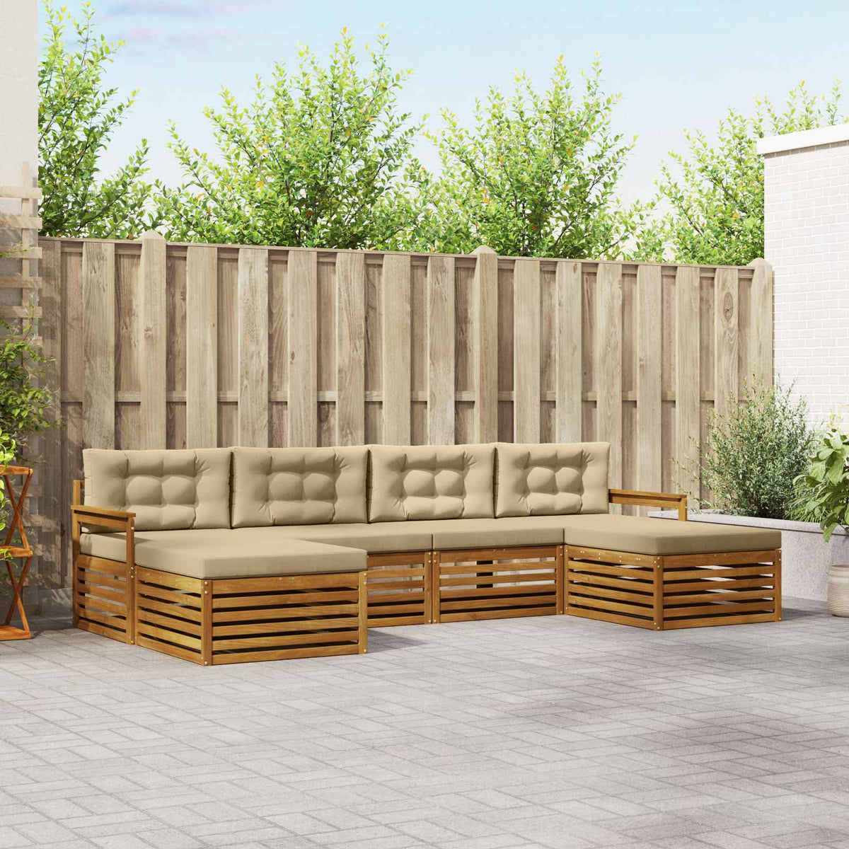 Sofa-Sets 6 pcs Natuurlijk en Beige Massief Acaciahout is nu te koop bij PeponiXL, paradijselijk wonen!