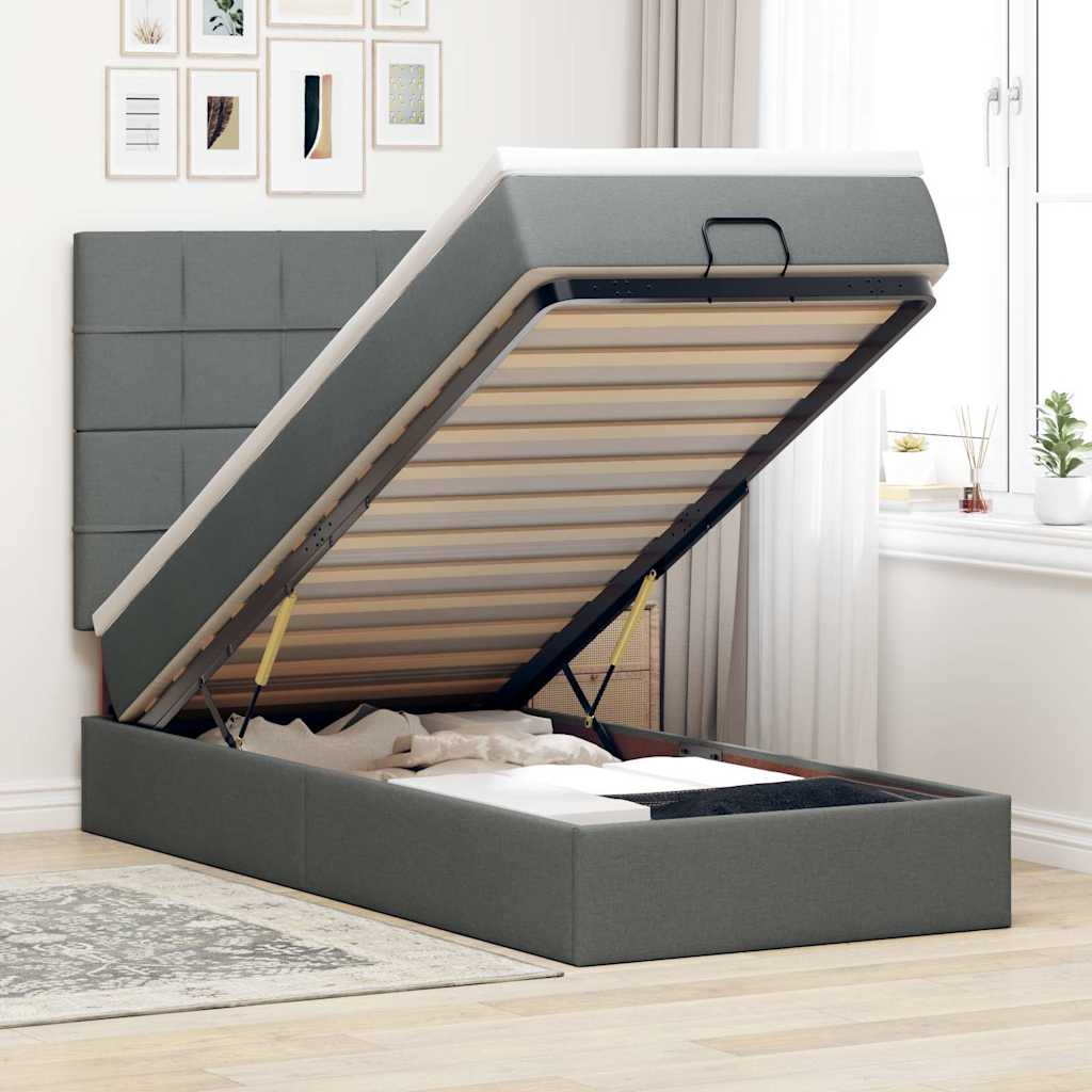 Ottoman bed met matras 90x190cm stof donkergrijs is nu te koop bij PeponiXL, paradijselijk wonen!