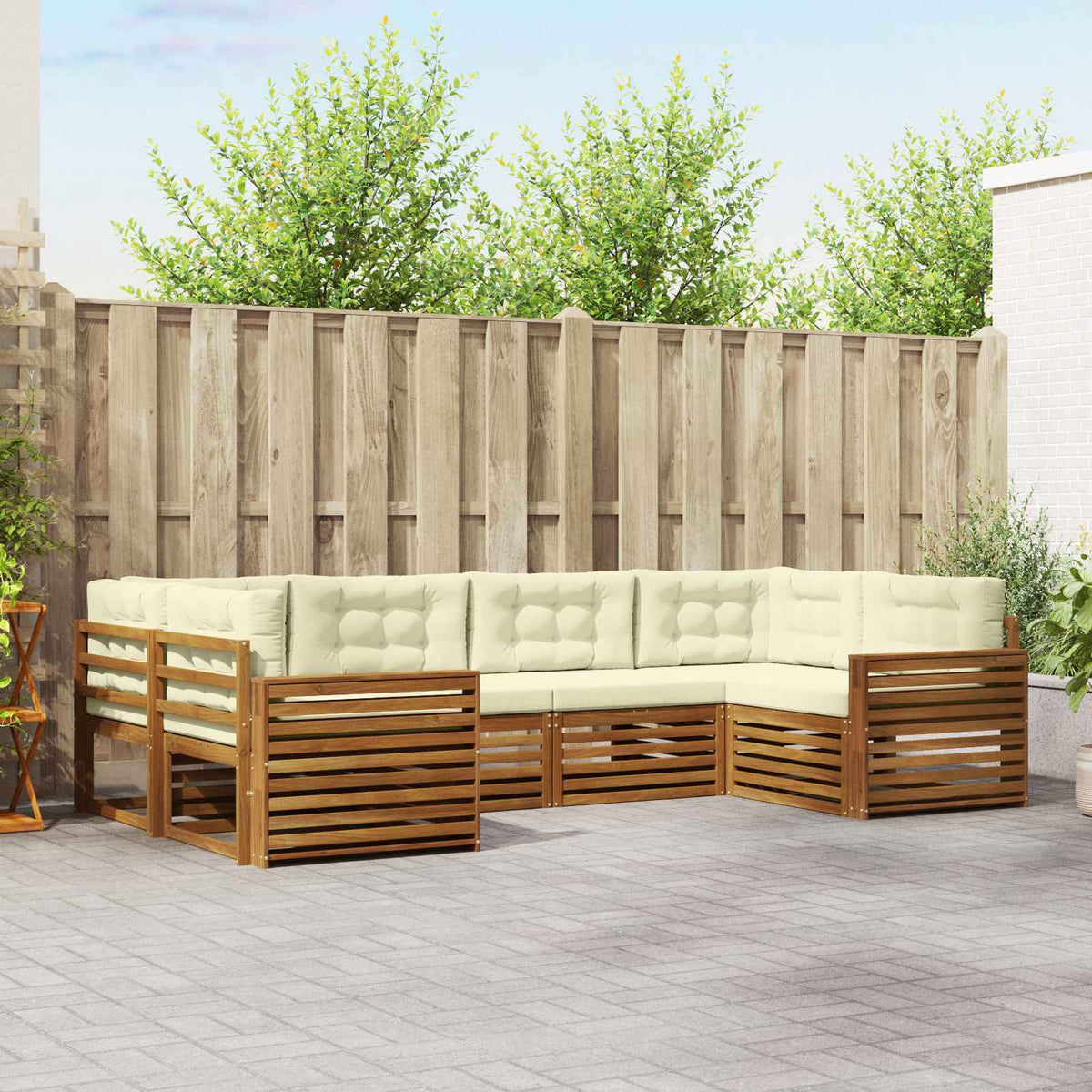 Buiten bankenset met kussen 6 pcs Natuurlijk en Crème is nu te koop bij PeponiXL, paradijselijk wonen!