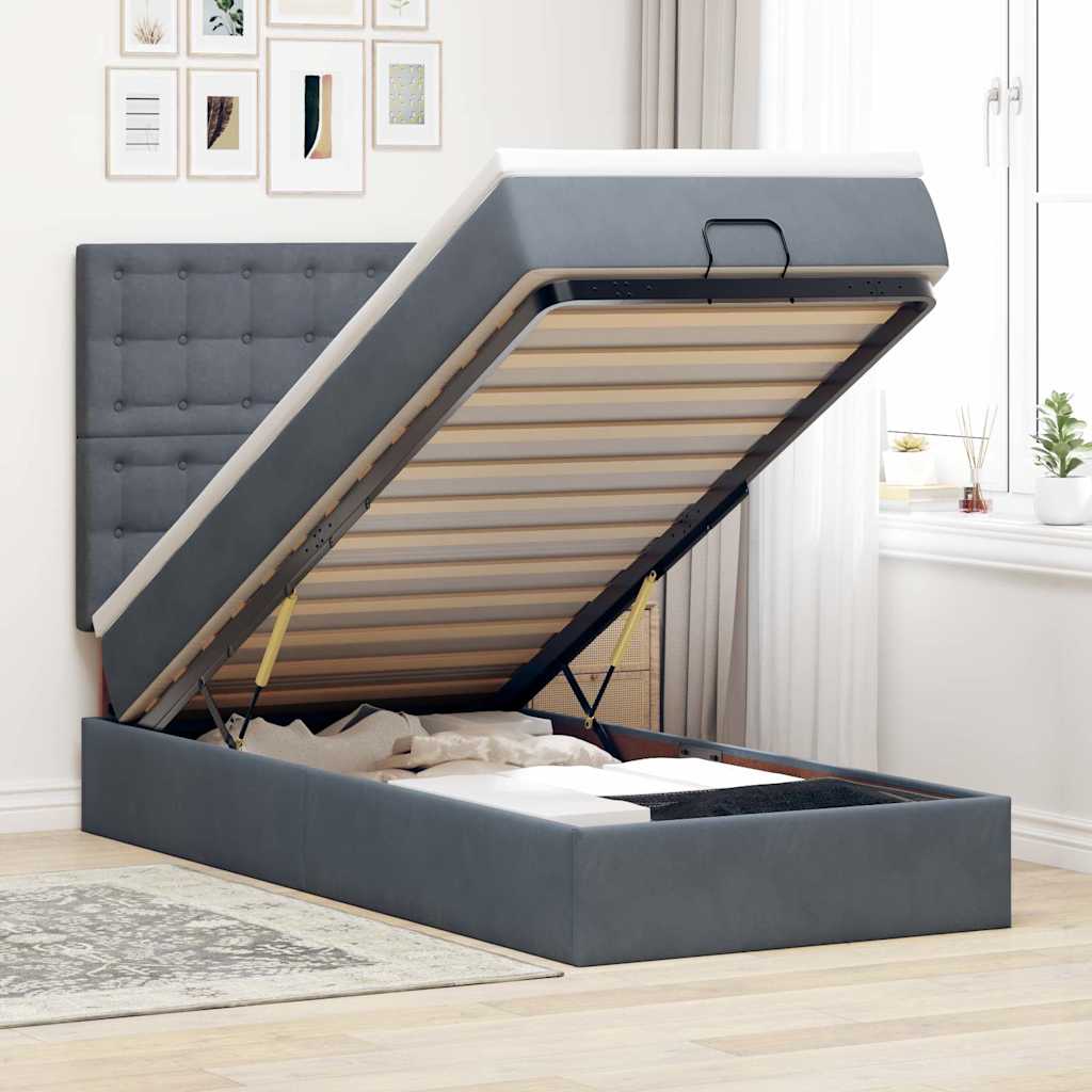 Ottoman bed met matrassen 80x200cm fluweel donkergrijs is nu te koop bij PeponiXL, paradijselijk wonen!