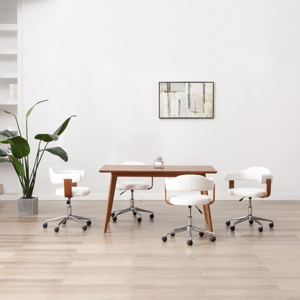 Eetkamerstoelen draaibaar 4 st gebogen hout en kunstleer wit is nu te koop bij PeponiXL, paradijselijk wonen!