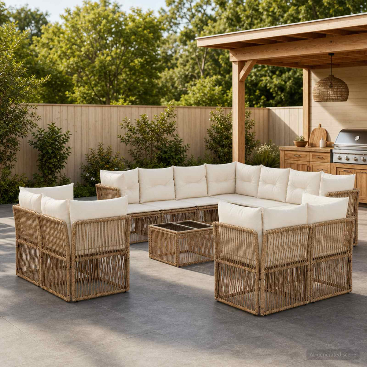 Tuinbankenset 12 pcs Beige poly rattan is nu te koop bij PeponiXL, paradijselijk wonen!
