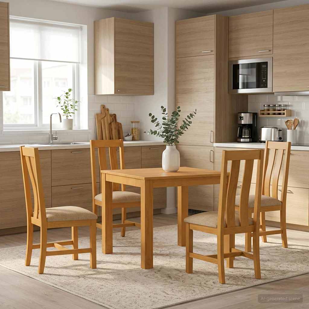 Eetkamerset 5 st Beige Massief Eikenhout is nu te koop bij PeponiXL, paradijselijk wonen!