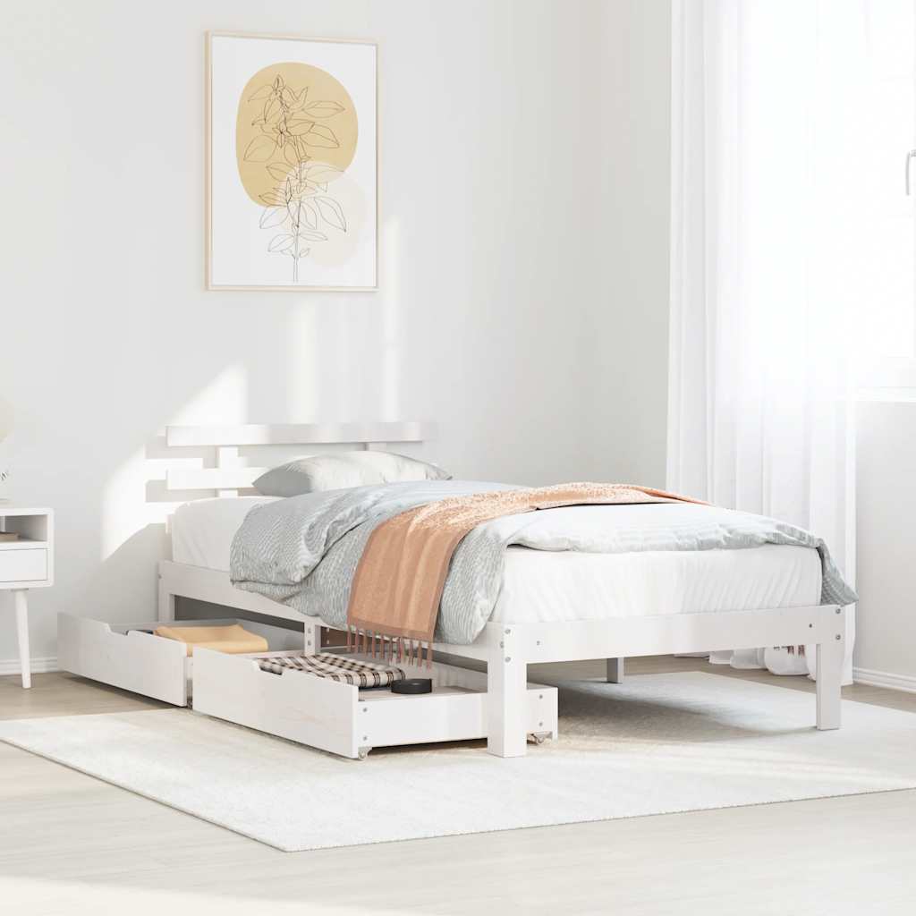 Bedframe met lades massief grenenhout wit 90x190 cm is nu te koop bij PeponiXL, paradijselijk wonen!
