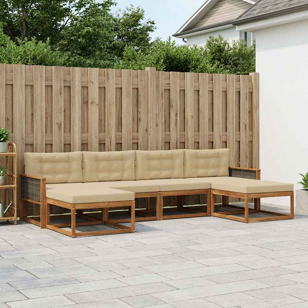 Buiten bankenset met kussen 6 pcs Natuurlijk en Beige is nu te koop bij PeponiXL, paradijselijk wonen!