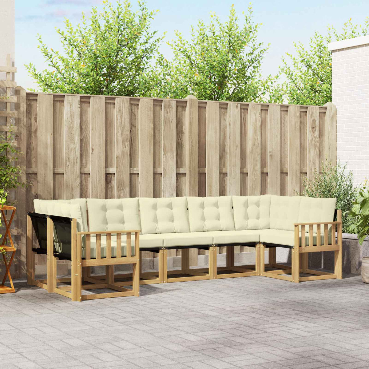 Buiten bankenset met kussen 7 pcs Wit en crèmekleurig is nu te koop bij PeponiXL, paradijselijk wonen!